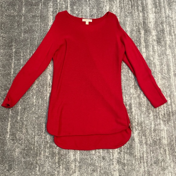Michael Kors Red Sweater with Gold Zippers - Picture 1 of 8